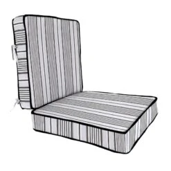 2-Piece Black & Grey Worth Striped Gusseted Outdoor Deep Seat Cushion Set