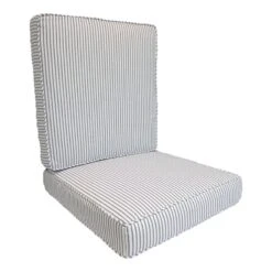 2-Piece Navy Blue Ticking Striped Gusseted Outdoor Deep Seat Cushion Set