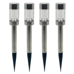 4-Pack Round Steel Solar Stake, Light Silver
