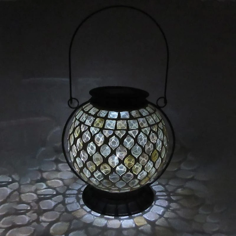 Amber Mosaic Glass Solar Ball Lantern, 8" - Image 2