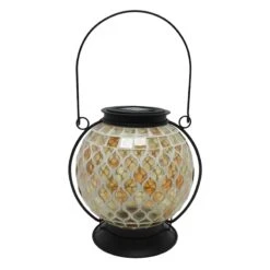 Amber Mosaic Glass Solar Ball Lantern, 8"