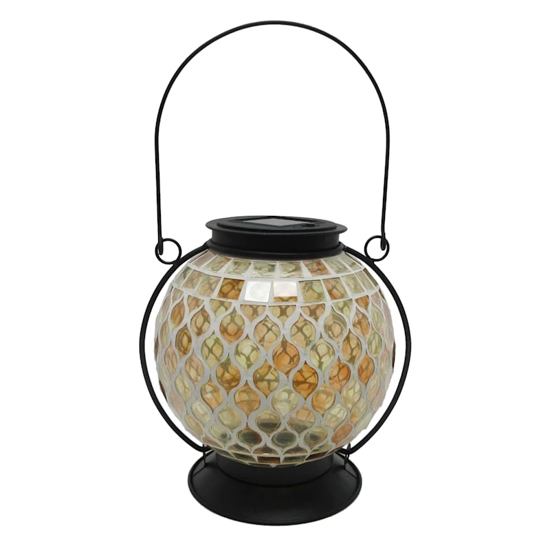 Amber Mosaic Glass Solar Ball Lantern, 8"
