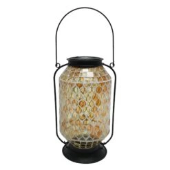 Amber Mosaic Glass Solar Lantern, 11"