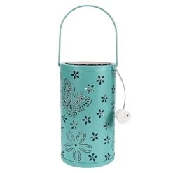 Aqua LED Butterfly Cutout Lantern With Timer, 7.7"