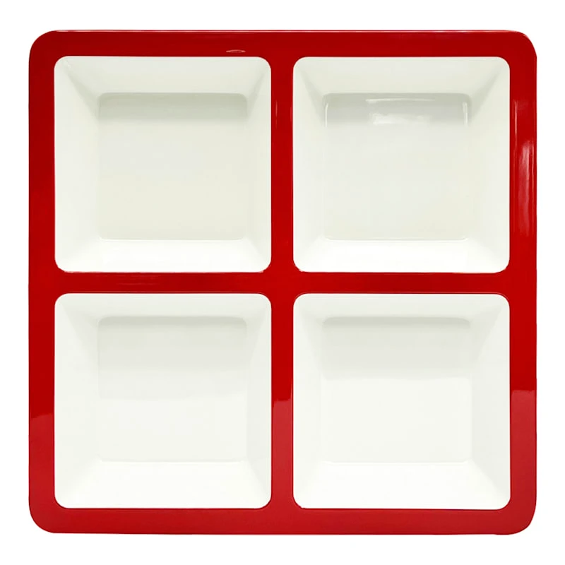 Bistro 4-Section Melamine Tray, Red
