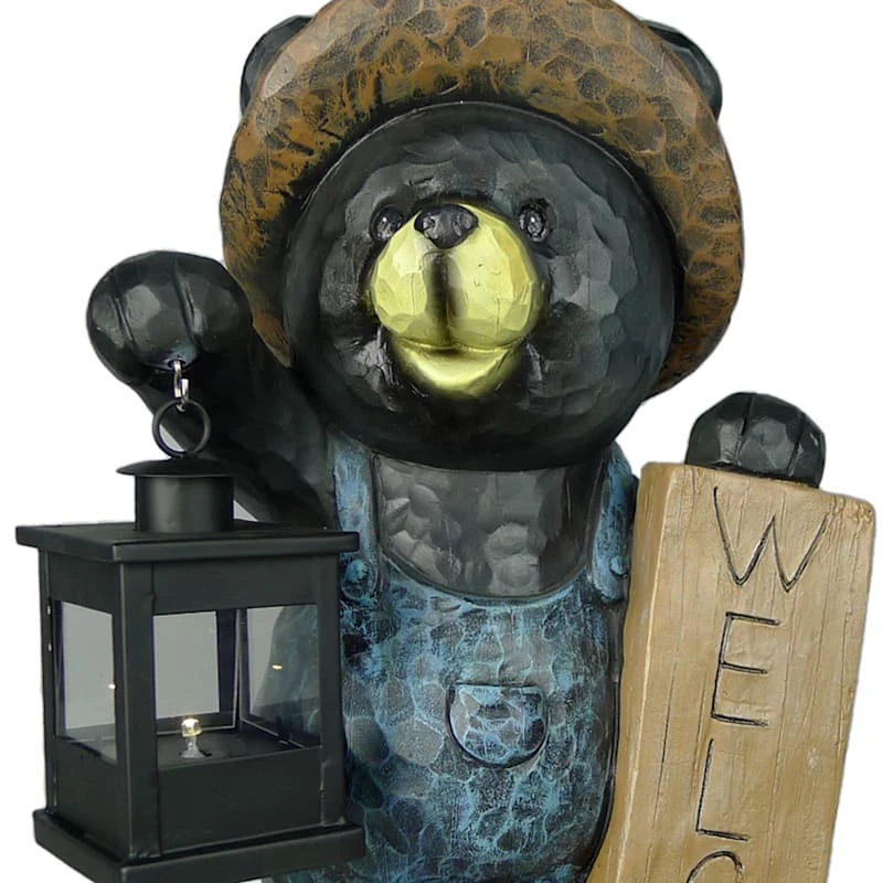 Black Bear Rustic Garden Statue With LED Lantern, 17.7" - Image 2