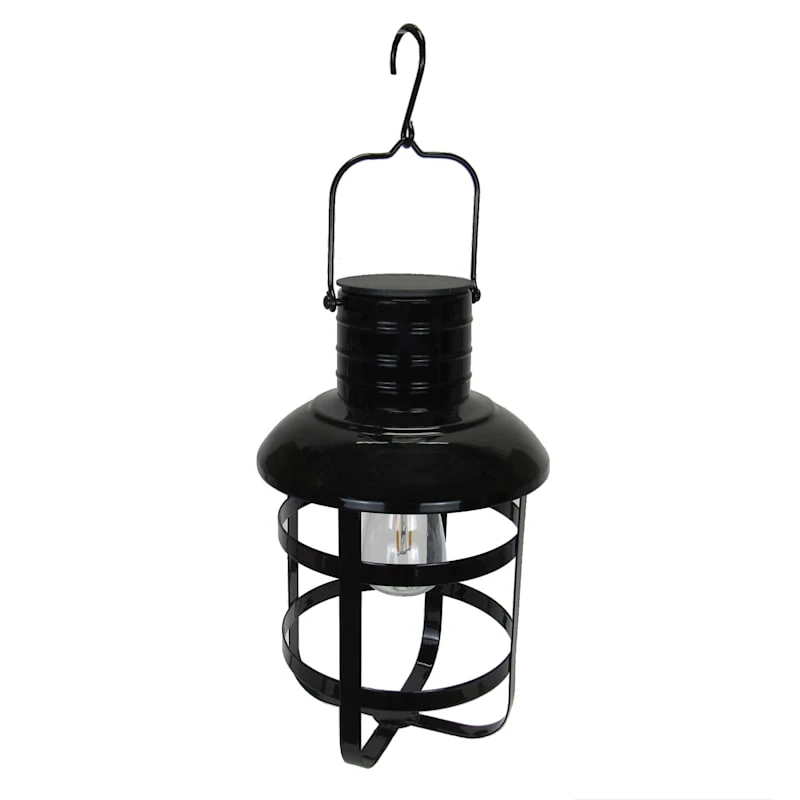 Black Hanging Industrial LED Lantern With Timer, 12"