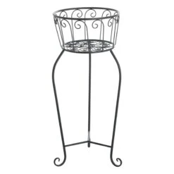 Black Metal Basket Plant Stand, 25x11