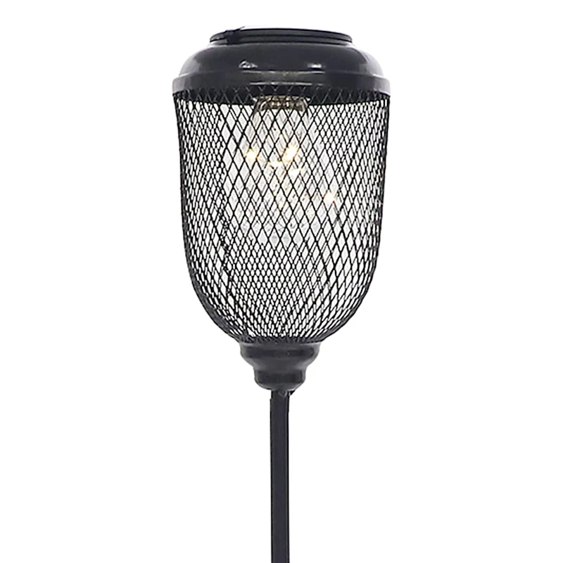 Black Metal LED Caged Lantern Garden Stake, 32" - Image 2