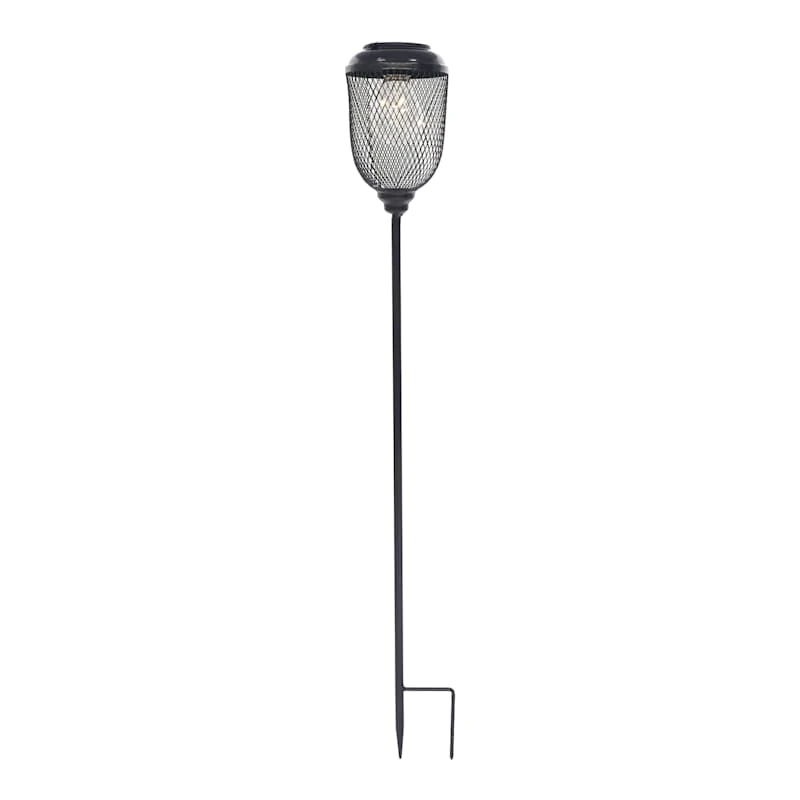 Black Metal LED Caged Lantern Garden Stake, 32"