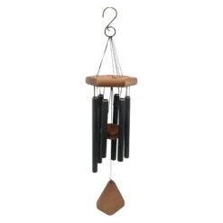 Black Metal Tube Wooden Wind Chime, 17.5"