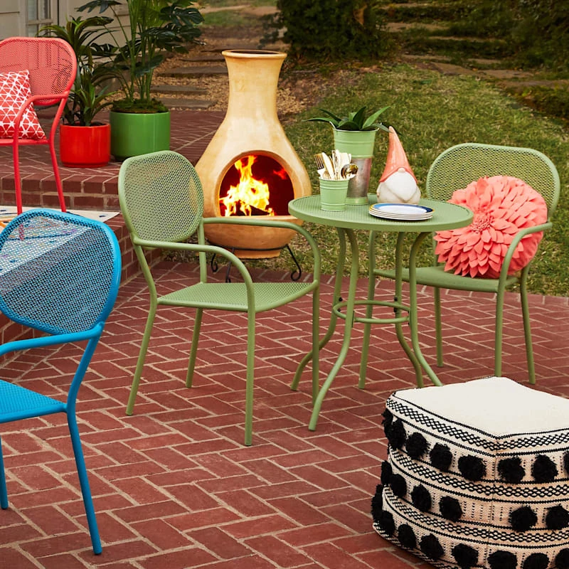 Black & White Fringed Outdoor Pouf, 18" - Image 2