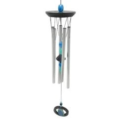 Blue Bead & Silver Tube Wind Chime, 34"