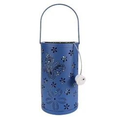 Blue LED Butterfly Cutout Lantern With Timer, 7.7"
