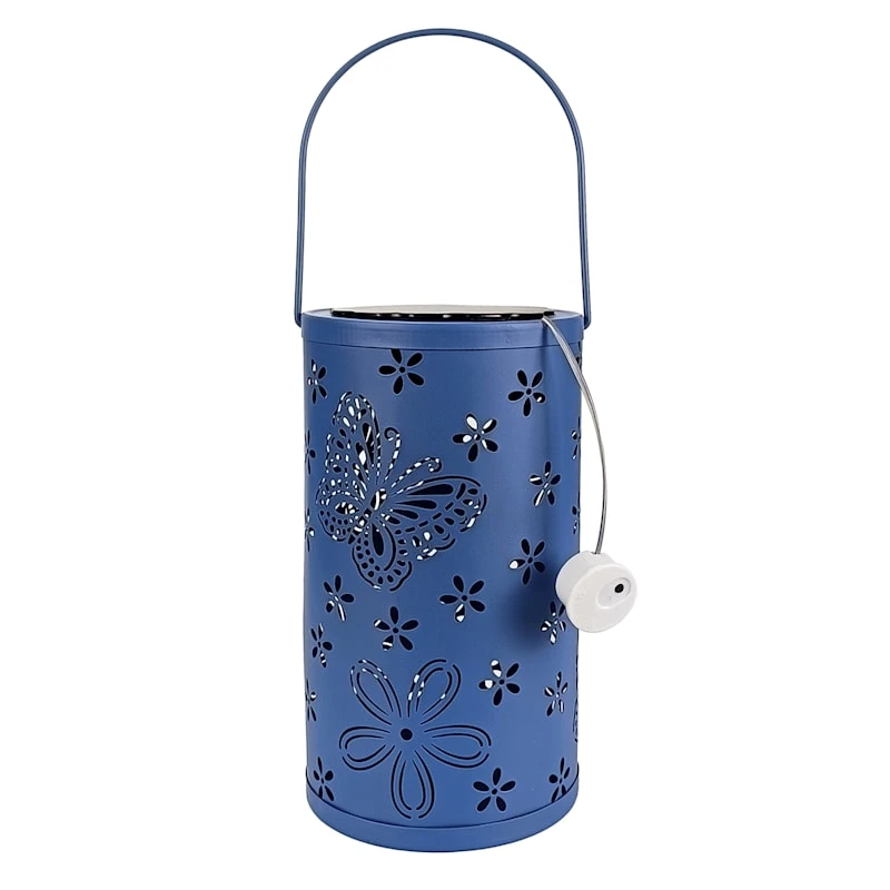 Blue LED Butterfly Cutout Lantern With Timer, 7.7"