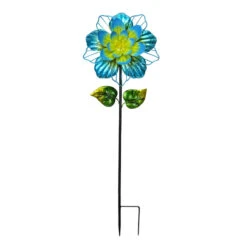 Blue Metal Flower Garden Stake, 31.8"