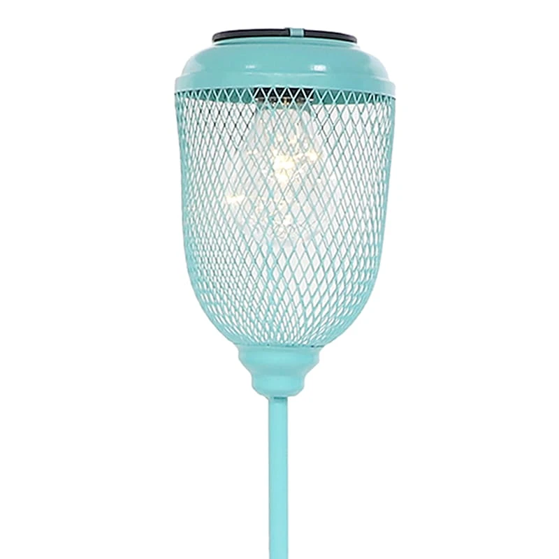 Blue Metal LED Caged Lantern Garden Stake, 32" - Image 2