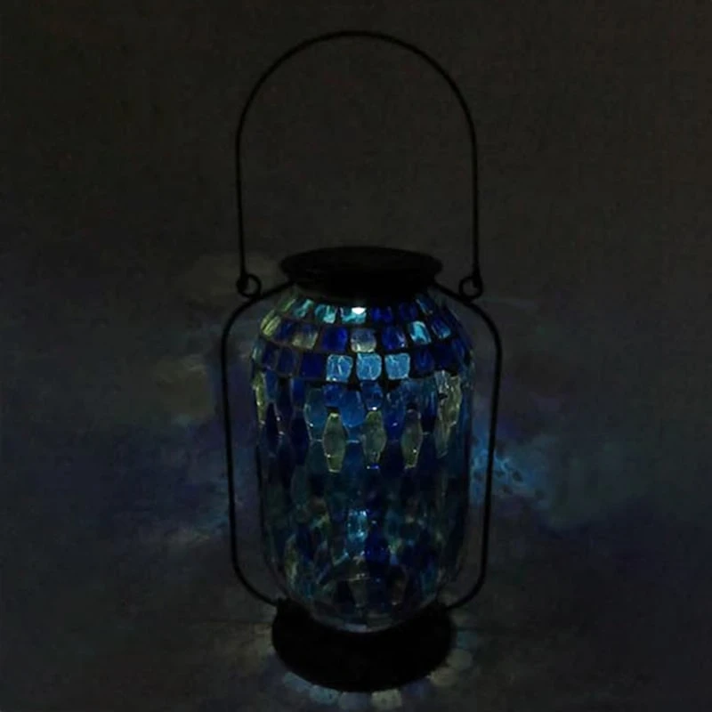 Blue Mosaic Glass Solar Lantern, 11" - Image 2