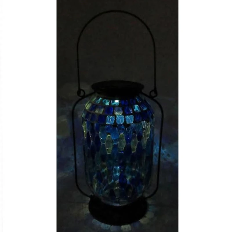 Blue Mosaic Glass Solar Lantern, 11" - Image 3