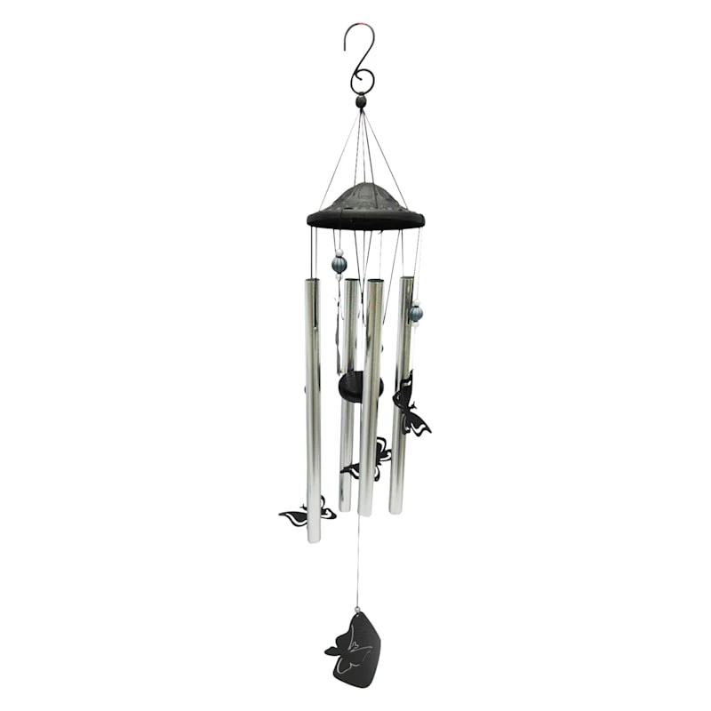Butterfly Silver Tube Wind Chime, 31"