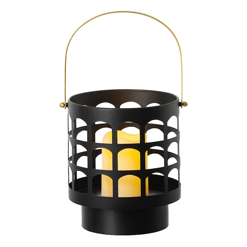 Caged Metal Lantern With Gold Accents, Medium - Image 2