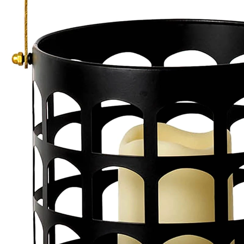 Caged Metal Lantern With Gold Accents, Medium - Image 3