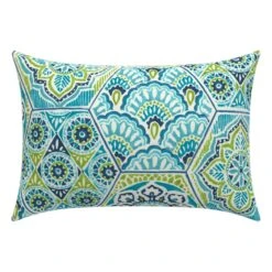 Calista Teal Lumbar Outdoor Throw Pillow, 14x20
