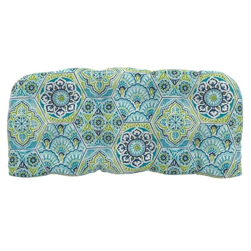 Calista Teal Outdoor Wicker Settee Cushion - Image 2