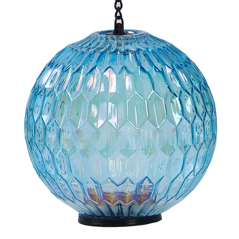 Decorative Hanging Iridescent Outdoor Lantern With Timer, Blue - Image 2