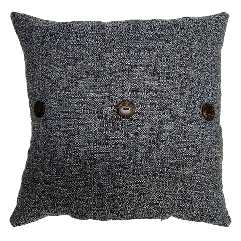 Fiddlestix Premium Dark Grey Outdoor Throw Pillow With Buttons, 18"