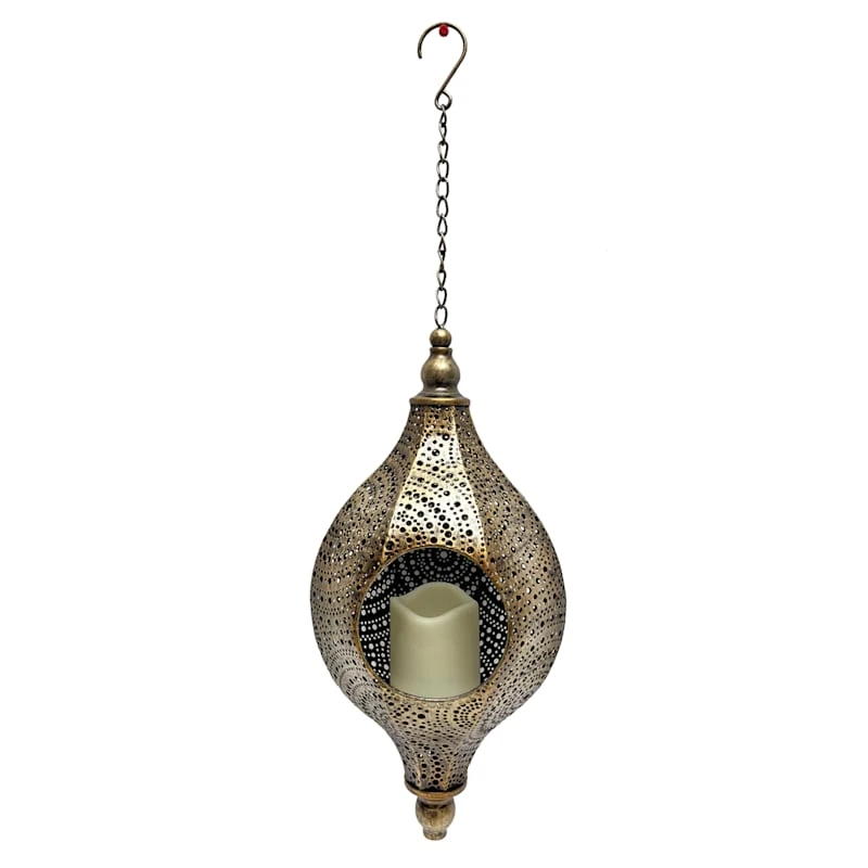 Found & Fable Bronze Hanging LED Teardrop Lantern, 17"