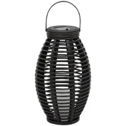 Found & Fable LED Candle Black Faux Rattan Solar Barrel Lantern, 13"