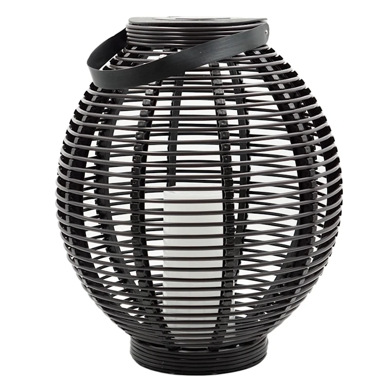 Found & Fable LED Candle Black Faux Rattan Solar Lantern, 18.5"