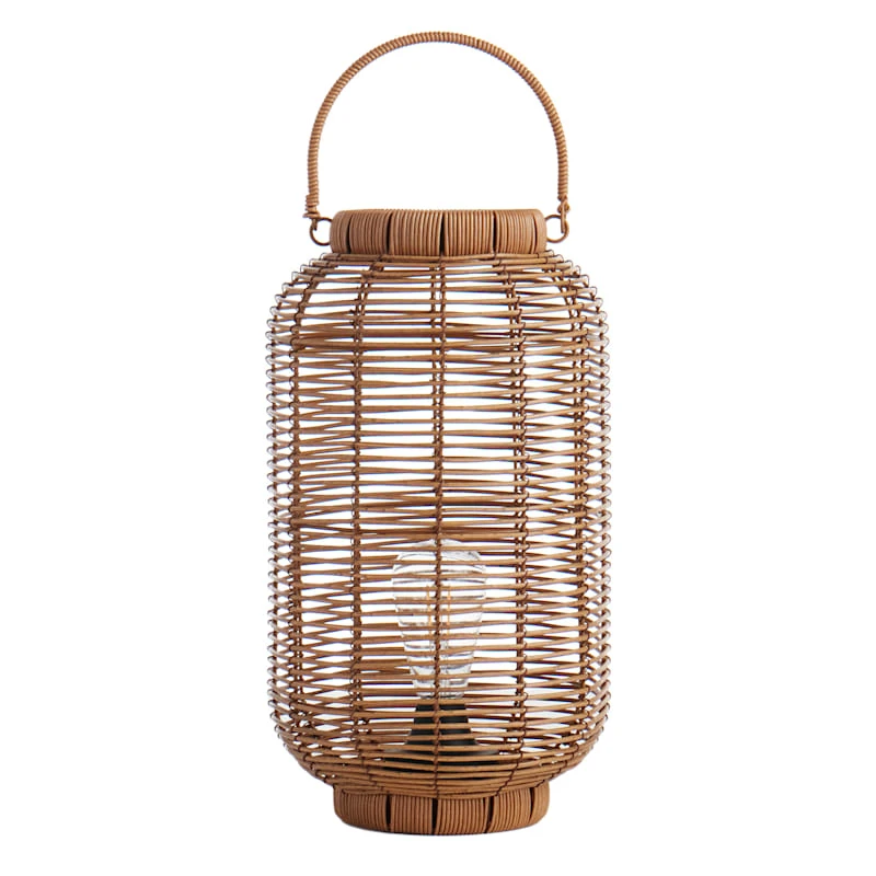 Found & Fable Natural Brown Faux Wicker Barrel Lantern With LED Bulb, Large - Image 2