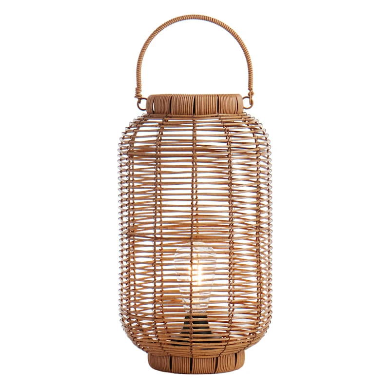 Found & Fable Natural Brown Faux Wicker Barrel Lantern With LED Bulb, Large - Image 5