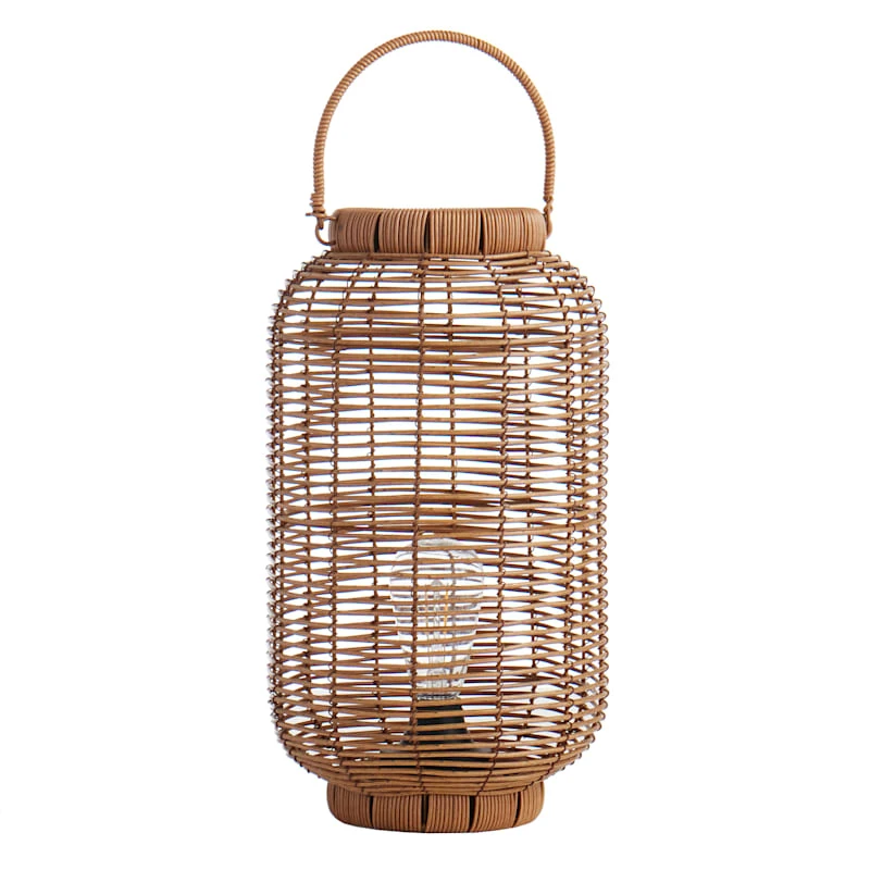 Found & Fable Natural Brown Faux Wicker Barrel Lantern With LED Bulb, Large