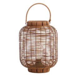 Found & Fable Natural Brown Faux Wicker Barrel Lantern With LED Bulb, Medium