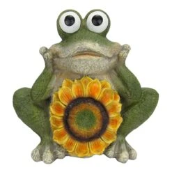 Frog Garden Statue With Glow In The Dark Eyes, 10.5"