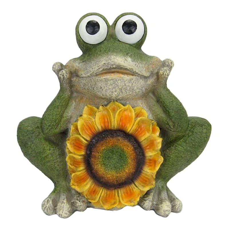 Frog Garden Statue With Glow In The Dark Eyes, 10.5"
