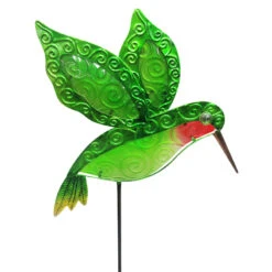 Fused Glass Hummingbird Yard Stake, 42"