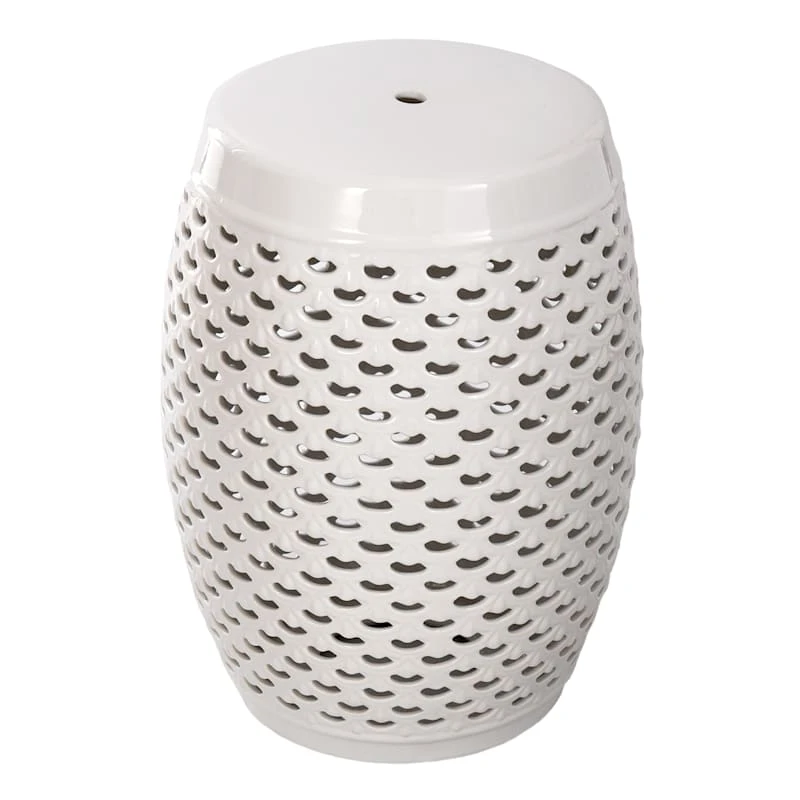 Grace Mitchell White Scalloped Ceramic Garden Stool, 18"