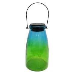 Green Ombre Decorative LED Glass Lantern, 10"