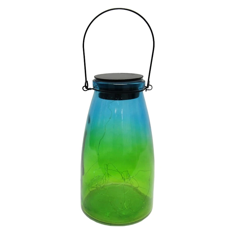 Green Ombre Decorative LED Glass Lantern, 10"