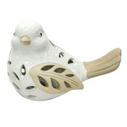 Honeybloom Left Facing White Ceramic Bird, 6.5"