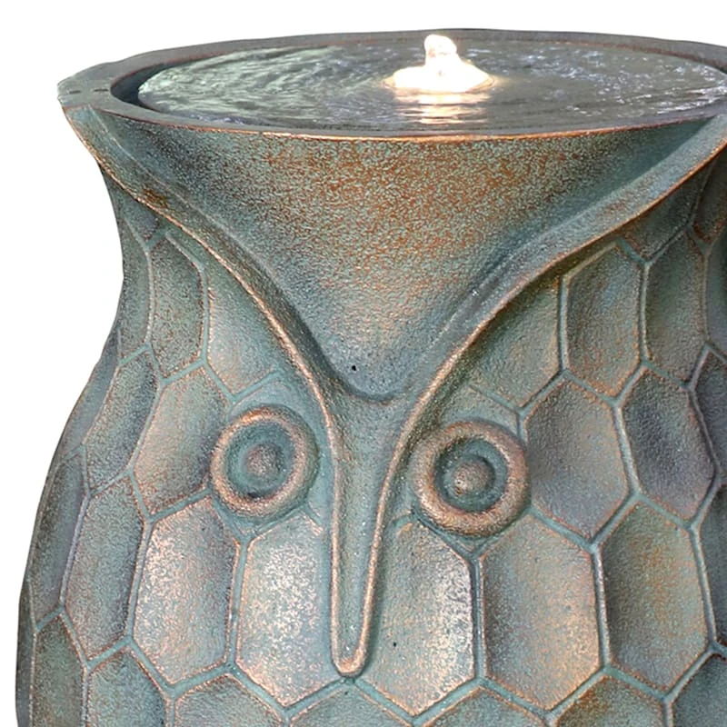 Honeybloom Pre-Lit Patina Owl Fountain, 25.5" - Image 2