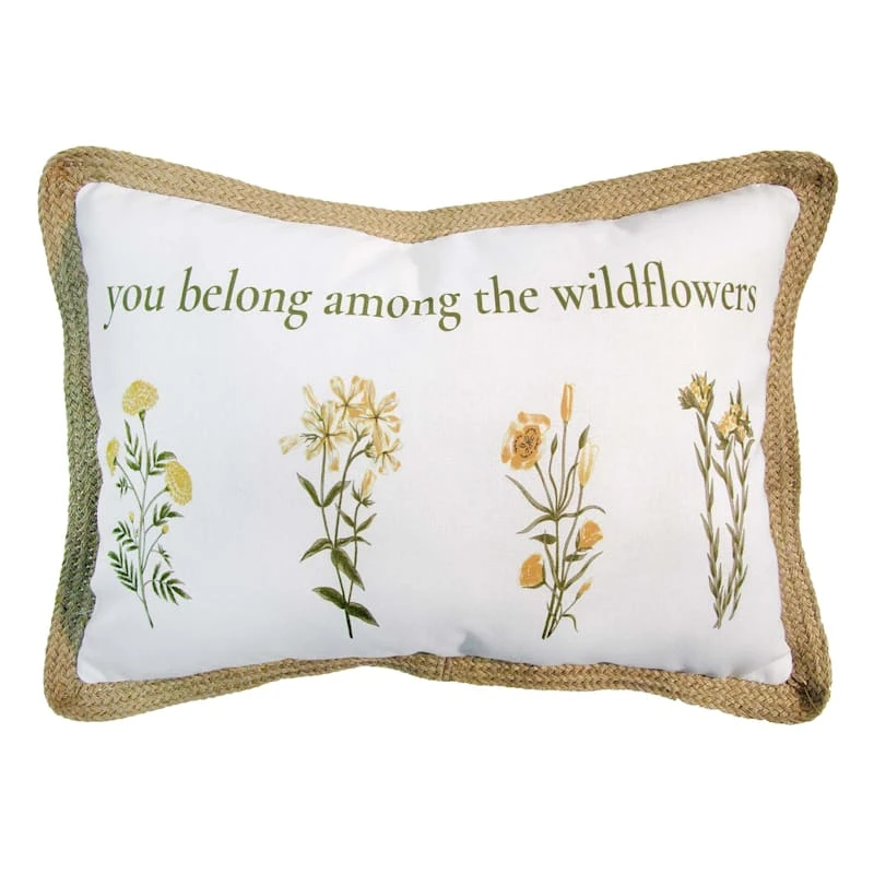 Honeybloom Wildflowers Jute Trim Outdoor Throw Pillow, 14x20