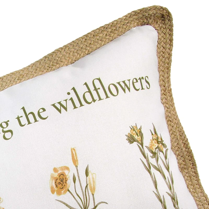 Honeybloom Wildflowers Jute Trim Outdoor Throw Pillow, 14x20 - Image 2