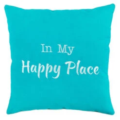 In My Happy Place Blue Outdoor Throw Pillow, 18"