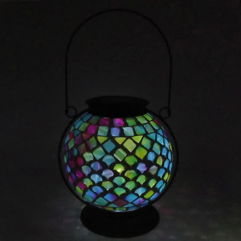 Iridescent Mosaic Glass Solar Ball Lantern, 8" - Image 2