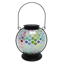 Iridescent Mosaic Glass Solar Ball Lantern, 8"